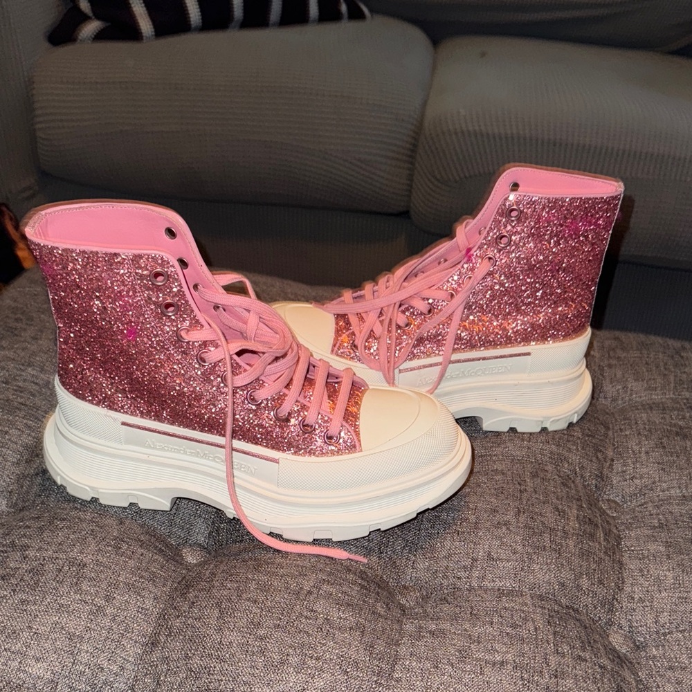 Alexander McQueen Pink Ankle Booties with Glitter